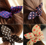 2017 Happy 10 Pcs/lot Cute Bunny Girls Flower Headbands Rabbit Ears Fabric Polka Dot Headwear Elastic Hair Band Hair Ropes