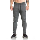 2017 Gyms Mens Joggers Skinny Sweat Pants Embroidery 100% Cotton Tights Sweatpants For Men Side Zipper Sheer Trousers 4 Color