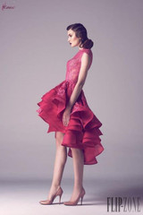 2017 Fuchsia Lace High Low Short Prom Cocktail Dresses Sexy Ilusion High Neck Short Front Long Back Cocktail Robe De Cocktail