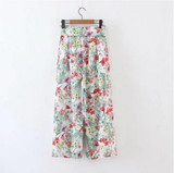 2017 Flower print Wide Leg Pants With Sashes Woman Vintage High waist Floral Ankle Length Trousers Femme Casual loose Pants