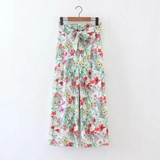 2017 Flower print Wide Leg Pants With Sashes Woman Vintage High waist Floral Ankle Length Trousers Femme Casual loose Pants