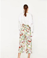 2017 Flower print Wide Leg Pants With Sashes Woman Vintage High waist Floral Ankle Length Trousers Femme Casual loose Pants