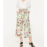 2017 Flower print Wide Leg Pants With Sashes Woman Vintage High waist Floral Ankle Length Trousers Femme Casual loose Pants