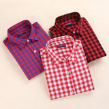 Brand Casual Plaid Women Shirts Blouses Ladies Collar Tops Plus Size Blusas Femininas Red Long sleeve Plaid Shirts Women 2016
