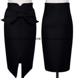 Bow High Waist Pencil Skirt Black Red Knee Length Spring 2018 Women Skirts Casual Tight Womens Bodycon Skirt Plus Size Saia