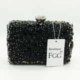 Boutique De FGG Black Diamond Crystal Purse Evening Bags Women Metal Clutches Bag Wedding Party Dinner Chain Shoulder Handbag