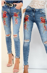Bothwinner Stretch Embroidered Jeans For Women Elastic Flower Jeans Female Pencil Denim Pants Rose Pattern Pantalon Femme