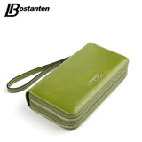 BOSTANTEN Cow Genuine Leather Women Wallet Long Double Zipper Purse Luxury Brand Coin Wallet female Designer Money Bag Wristlet