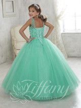 2016 Mint Green Little Girls Pageant Dresses Tulle Sheer Crew Neck Beaded Crystals Flower Girls Princess Kids Prom Dresses