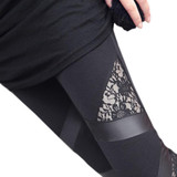 2016 Hot Charming Warm Cheap Lace Leggings Skinny Stretch Pants for Autumn Winter Triangular Lace PU Leather Leggings