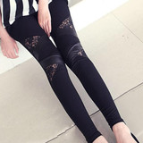 2016 Hot Charming Warm Cheap Lace Leggings Skinny Stretch Pants for Autumn Winter Triangular Lace PU Leather Leggings