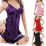 2016 Hot Beauty Ladies Night Sexy Satin Silk Nightgown Chemise Lace Robe Sleepwear Dress