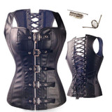 2016 High Quality Sexy Women PVC Steampunk Corselet Steel Boned Overbust Faux Leather Corset Body Shapewear Bustier Tops W31036