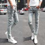 2016 GREY Skinny Denim Jeans men Famous Brand slim elastic Biker Washed JEAN
