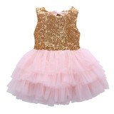 2016 Girls Summer Dress Kids Baby Flower Girl Sequins Dress Party Gown Formal Dresses Costume