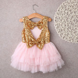 2016 Girls Summer Dress Kids Baby Flower Girl Sequins Dress Party Gown Formal Dresses Costume