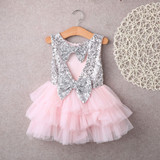 2016 Girls Summer Dress Kids Baby Flower Girl Sequins Dress Party Gown Formal Dresses Costume