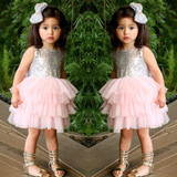 2016 Girls Summer Dress Kids Baby Flower Girl Sequins Dress Party Gown Formal Dresses Costume