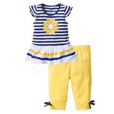 2016 Girls Clothing Sets sunflower Baby Kids Clothes Suit Children Short Sleeve Striped T-Shirt +Pants roupas infantil meninas