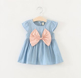 2016 Girls 0-2 Years Summer Jeans Dress Baby Pure Cotton Short-Sleeved Denim Dress Children Big Bow Casual Jeans Dresses