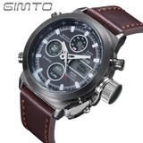 2016 GIMTO Brand Diving LED Digital Watch Men Military Sport Wrist watch Waterproof Leather Quartz Watch Clock Relogio Masculino