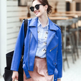 Motorcycle Spring Jacket Women Embroidery Pink Leather Jacket 2017 Blue Loose Jaqueta De Couro Faux Leather Coats