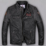 Motorcycle rider leather jacket , vintage mens genuine leather jacket, slim leather coat
