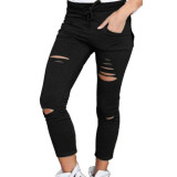 Most Fashion Women Trousers Hole leggings Ripped Pants Female Slim Stretch Drawstring Trousers broken Hole Pants Plus Size S-4XL