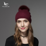 Mosnow Raccoon Wool Fox Fur Pom Poms Hat Female  Women Warm Knitted Casual High Quality Vogue Winter Hats Skullies Beanies