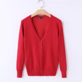 MOSHU Casual Winter Women Cardigan Crochet Knitted Sweaters Coat V- Neck Sweet Cardigans Tops Long Sleeve