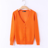 MOSHU Casual Winter Women Cardigan Crochet Knitted Sweaters Coat V- Neck Sweet Cardigans Tops Long Sleeve