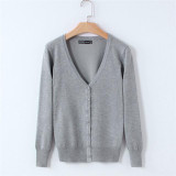 MOSHU Casual Winter Women Cardigan Crochet Knitted Sweaters Coat V- Neck Sweet Cardigans Tops Long Sleeve