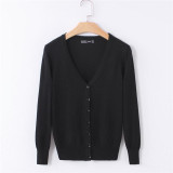 MOSHU Casual Winter Women Cardigan Crochet Knitted Sweaters Coat V- Neck Sweet Cardigans Tops Long Sleeve
