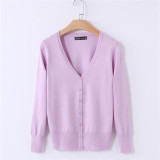 MOSHU Casual Winter Women Cardigan Crochet Knitted Sweaters Coat V- Neck Sweet Cardigans Tops Long Sleeve