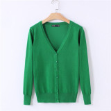 MOSHU Casual Winter Women Cardigan Crochet Knitted Sweaters Coat V- Neck Sweet Cardigans Tops Long Sleeve