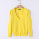 MOSHU Casual Winter Women Cardigan Crochet Knitted Sweaters Coat V- Neck Sweet Cardigans Tops Long Sleeve