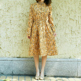 Mori Girl Vintage Vestidos 2018 New Spring Autumn Women Full Sleeved Corduroy Dresses Female Floral Print Dresses Korean Fashion