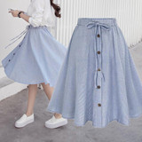Mori girls spring autumn Japanese style ethnic fresh long Light blue skirt women comfortable long skirt