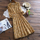 Mori Girl Vintage Vestidos 2017 New Spring Autumn Women Full Sleeved Corduroy Dresses Female Floral Print Dresses Korean Fashion