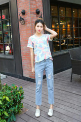 2017 New Autumn Summer Women Boyfriend Jeans Loose Straight Ripped Jeans Female Harem Hole Mid Waist Pants Collapse Jeans Wash