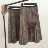 2017 new autumn hit color lattice was thin loose loose waist high waist skirt pleated skirts women in the long section