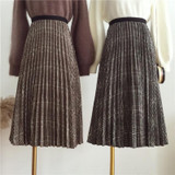 2017 new autumn hit color lattice was thin loose loose waist high waist skirt pleated skirts women in the long section