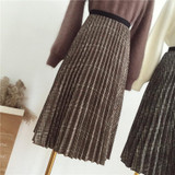 2017 new autumn hit color lattice was thin loose loose waist high waist skirt pleated skirts women in the long section