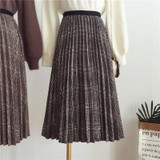 2017 new autumn hit color lattice was thin loose loose waist high waist skirt pleated skirts women in the long section