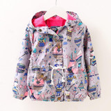 2017 New Autumn Baby Coat And Jacket For Girl Cartoon Graffiti Hooded Windbreaker For Girls Full Sleeve Toddler Outerwear