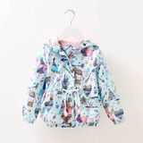 2017 New Autumn Baby Coat And Jacket For Girl Cartoon Graffiti Hooded Windbreaker For Girls Full Sleeve Toddler Outerwear