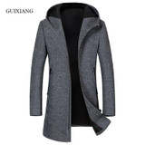2017 new autumn and winter style men woolen coat fashion business casual hooded slim men's solid wool windbreaker jacket M-3XL