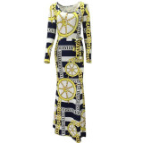 2017 New Arrivals Autumn long Dress Casual Long Sleeve Bodycon Dashiki Dress Women elegant African vintage Print Dresses