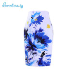2017 new arrival Women pencil skirts blue flower print bodycon lady midi saia fashion faldas mujer girls bodycon bottoms