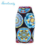 2017 new arrival Women pencil skirts blue flower print bodycon lady midi saia fashion faldas mujer girls bodycon bottoms
